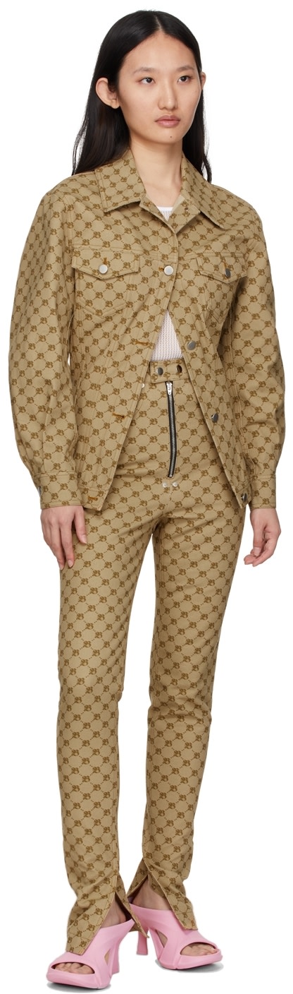 BONBOM - Jean beige à monogrammes