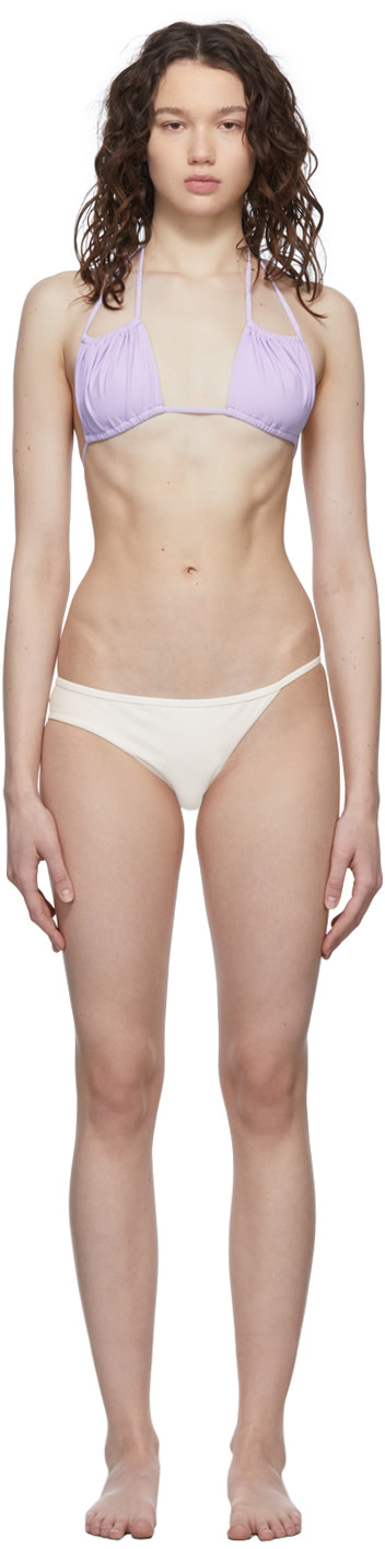 Christopher Esber - Bikini mauve et blanc à effet ruché