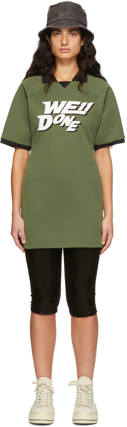 We11done - Robe courte verte en polyester à manches raglan