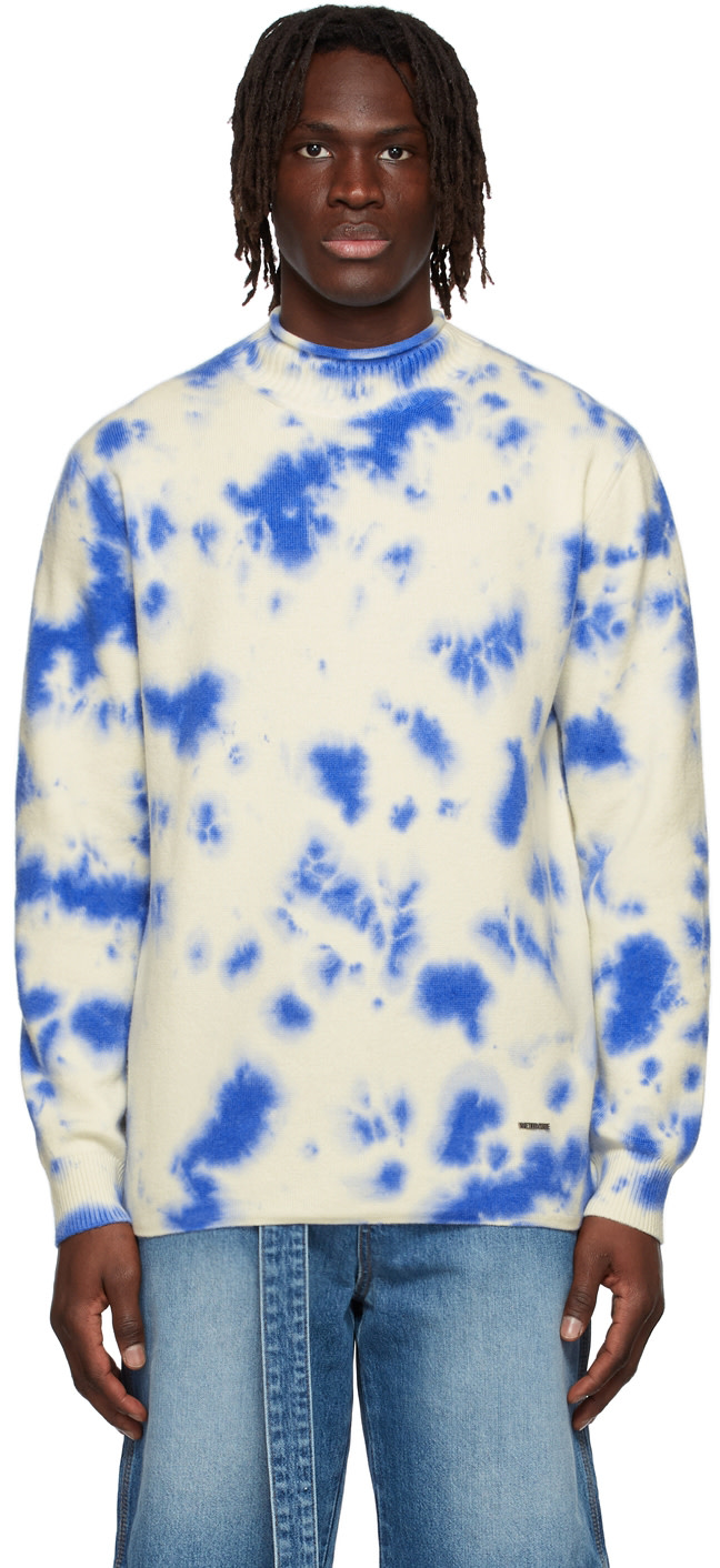 We11done - Pull blanc cassé à motif tie-dye