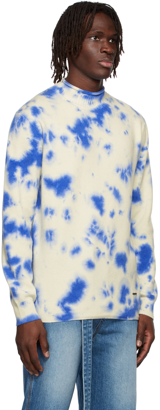 We11done - Pull blanc cassé à motif tie-dye