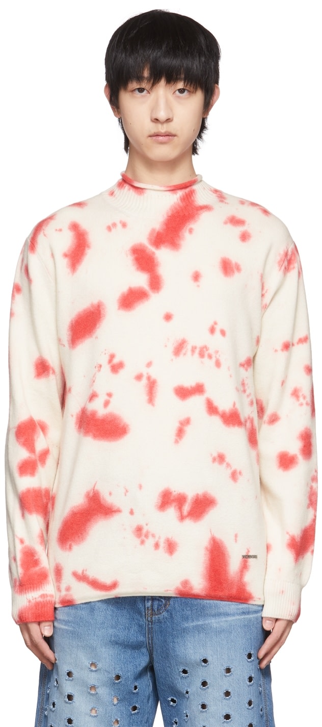We11done - Pull blanc cassé à motif tie-dye