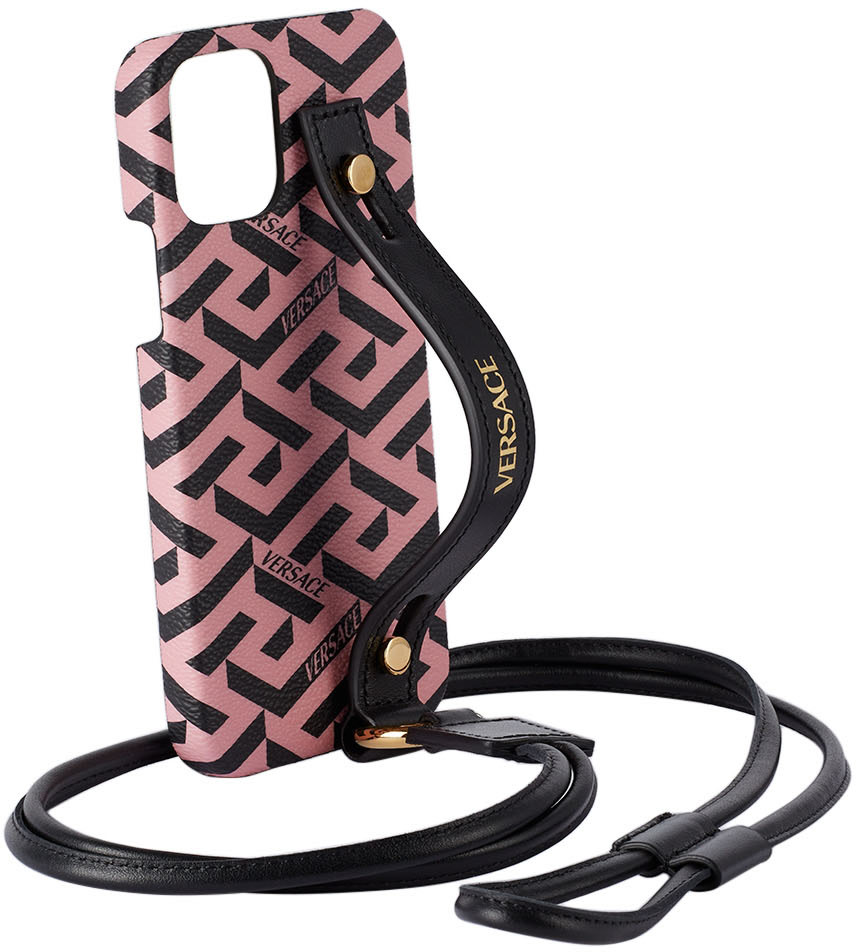 Versace - Black & Pink 'La Greca' iPhone 12 Case