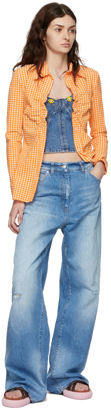 MSGM - 오렌지 시어서커 셔츠