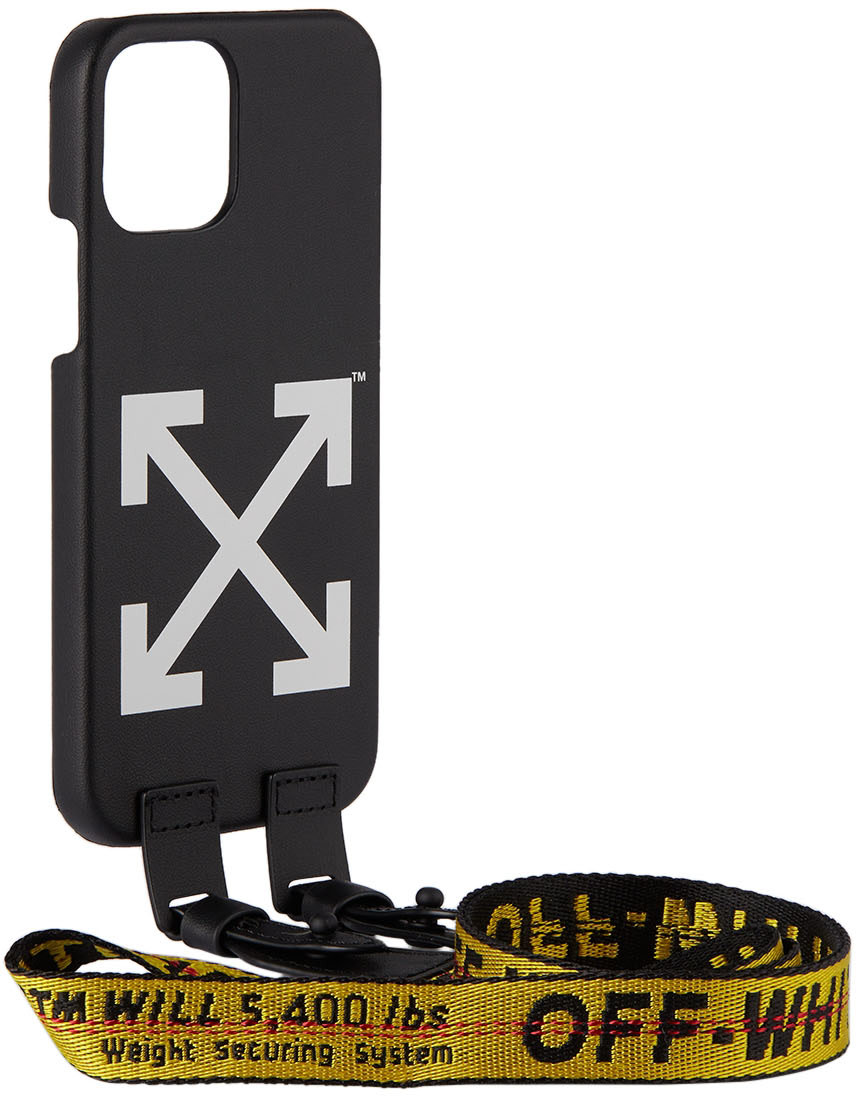 Off-White - Étui pour iPhone 12/12 Pro noir et jaune à collier
