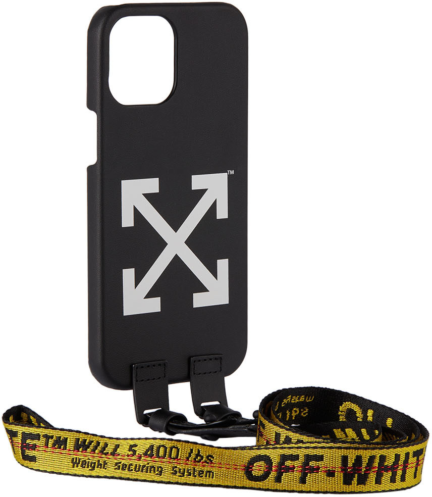 Off-White - Étui pour iPhone 12/12 Pro noir et jaune à collier