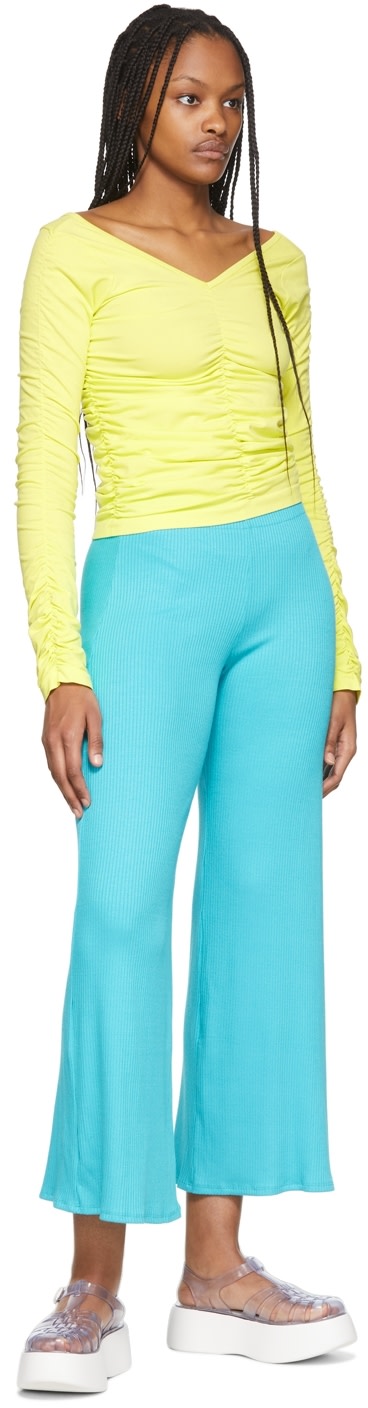 SIMONMILLER: Blue Wide Long Fine Rib Marek Lounge Pants | SSENSE