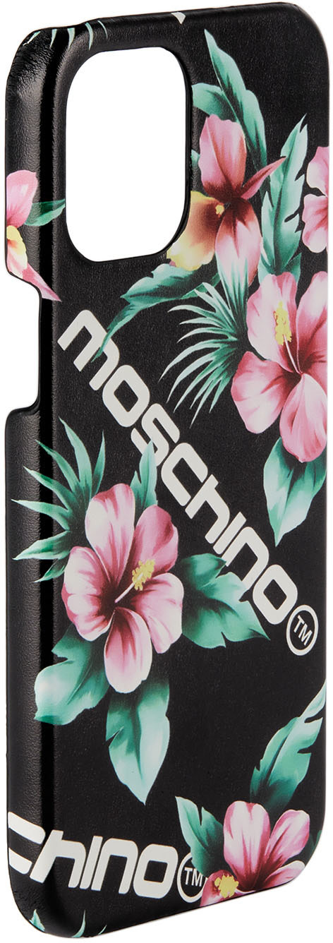 Moschino - 블랙 플라워 로고 아이폰 12 프로 맥스 케이스