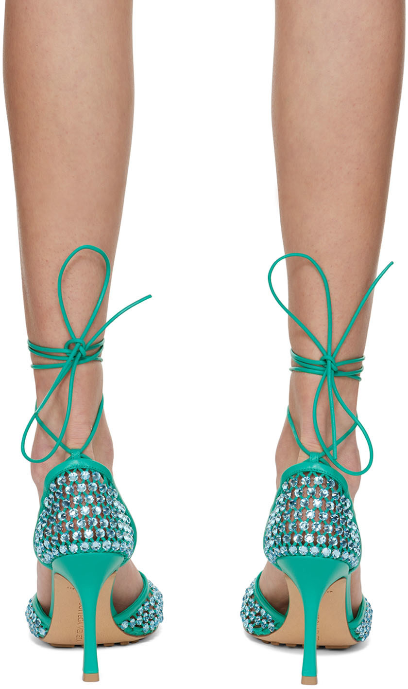 Bottega Veneta: Green Sparkle Stretch Web Heels | SSENSE