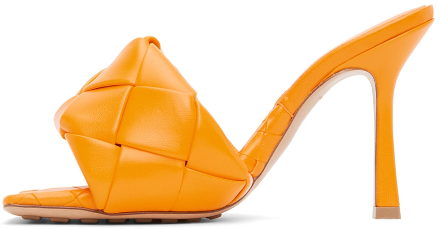 Bottega Veneta: Orange Intrecciato Lido Heeled Sandals | SSENSE