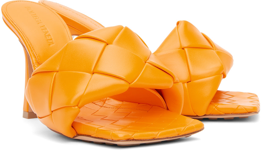 Bottega Veneta: Orange Intrecciato Lido Heeled Sandals | SSENSE