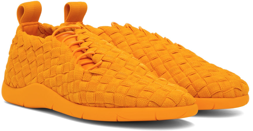 Bottega Veneta: Orange Intrecciato Low Sneakers | SSENSE