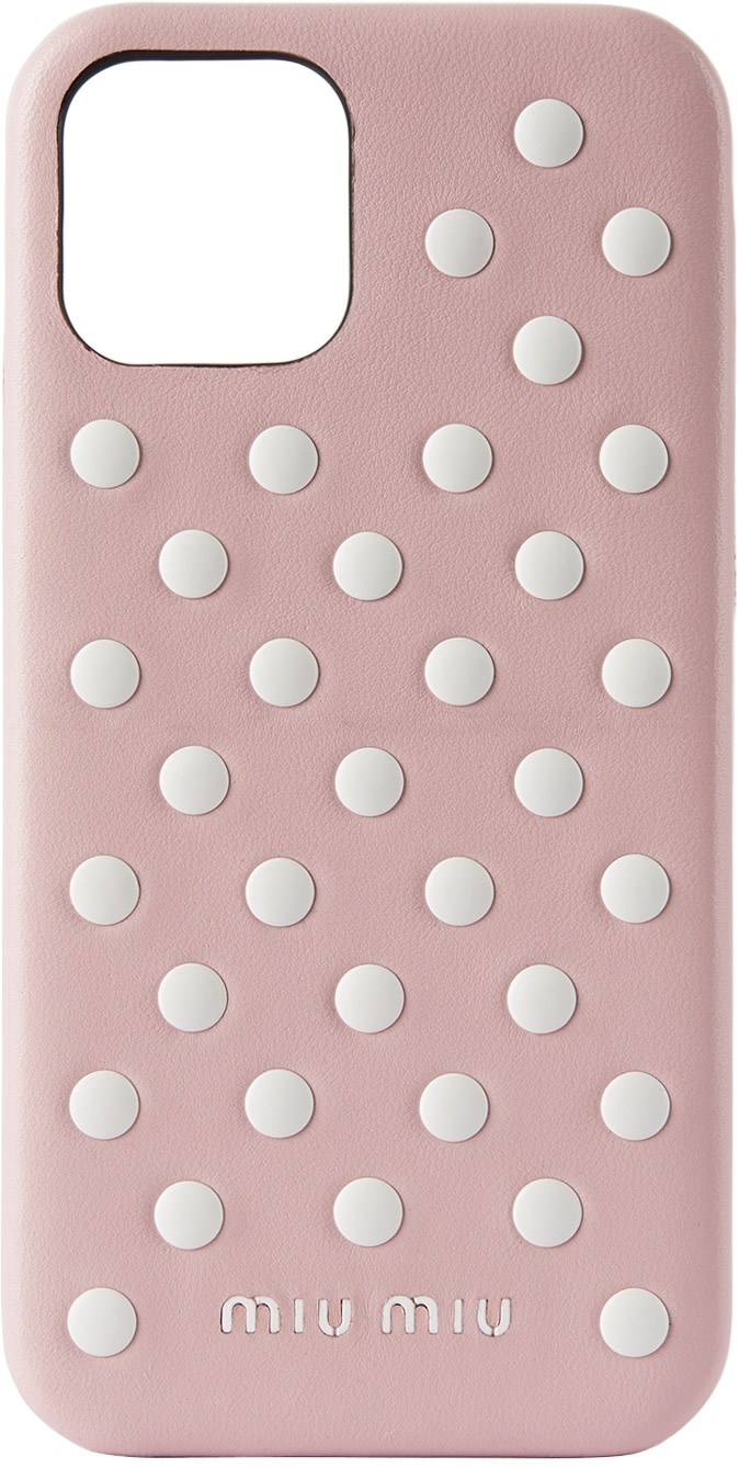 Miu Miu - Pink Leather Polka Dot Studs iPhone 12/12 Pro Case