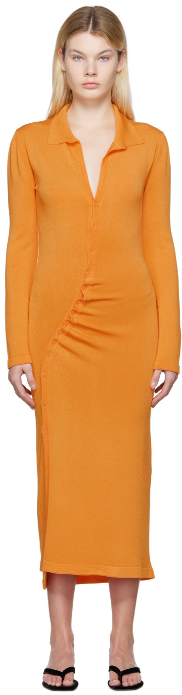 Olēnich - Robe midi orange à fronces