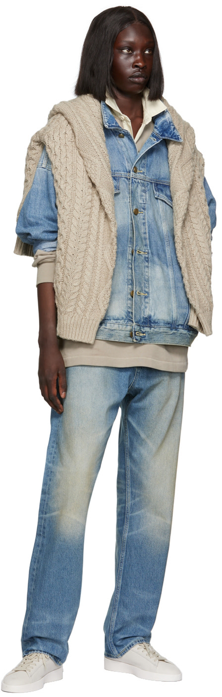 Fear of God ESSENTIALS: Blue Trucker Denim Jacket | SSENSE