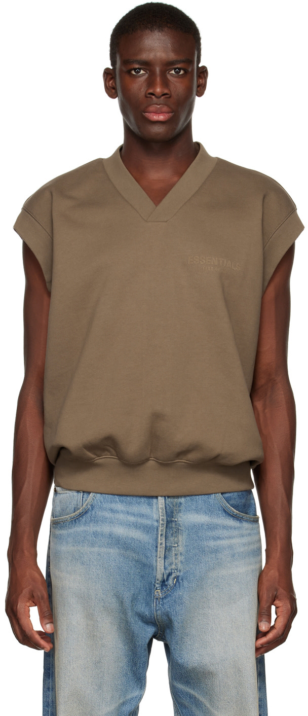 Fear of God ESSENTIALS: Brown V-Neck Vest | SSENSE
