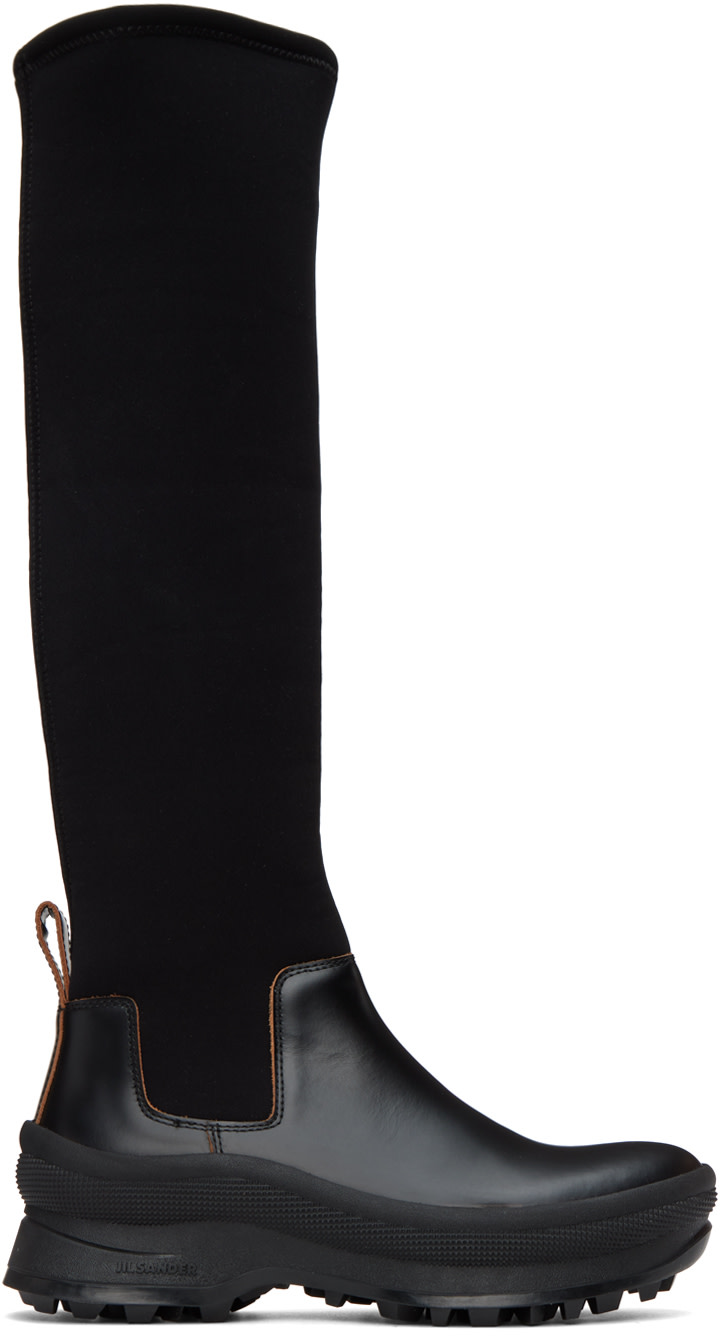 Jil Sander - Bottes hautes noires en cuir