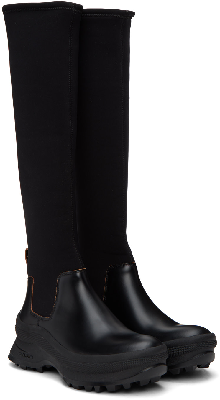 Jil Sander - Bottes hautes noires en cuir