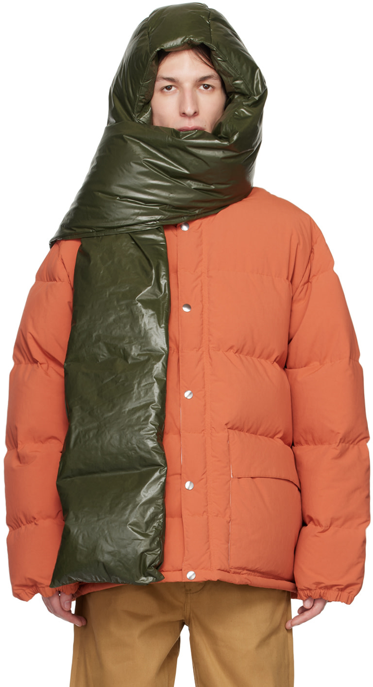 最終値下　JIL SANDER ダークグリーン ダウンマフラー Jil Sander: SSENSE Exclusive Green Hood Down Scarf | SSENSE