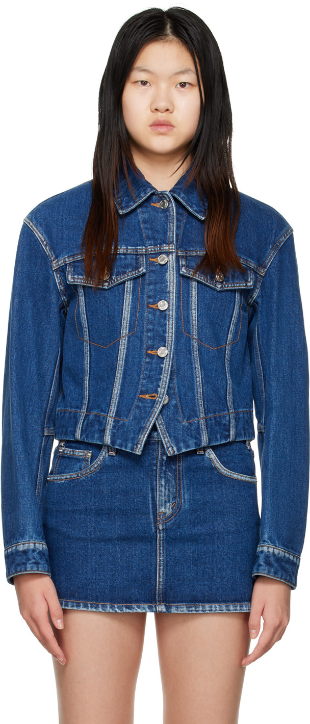 We11done: Blue V-Line Denim Jacket | SSENSE Denmark