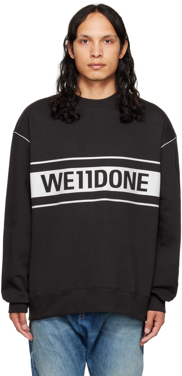 We11done - Pull molletonné noir à logo réfléchissant