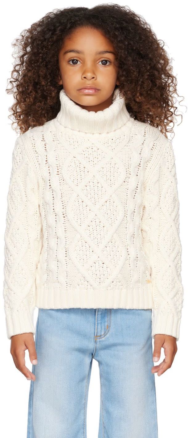 Chloé - 키즈 오프 화이트 청키 터틀넥 스웨터