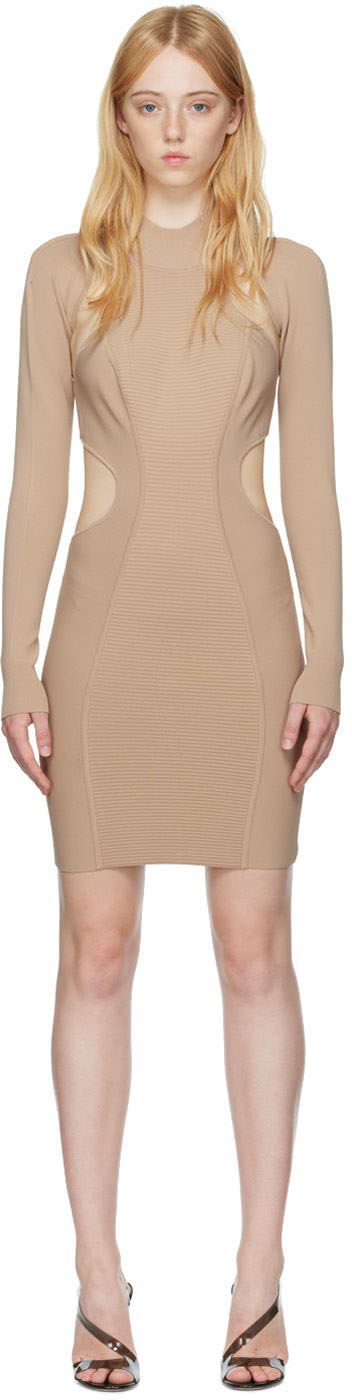 Herve Leger - Robe courte beige en ottoman