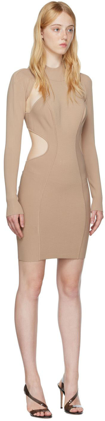Herve Leger - Robe courte beige en ottoman