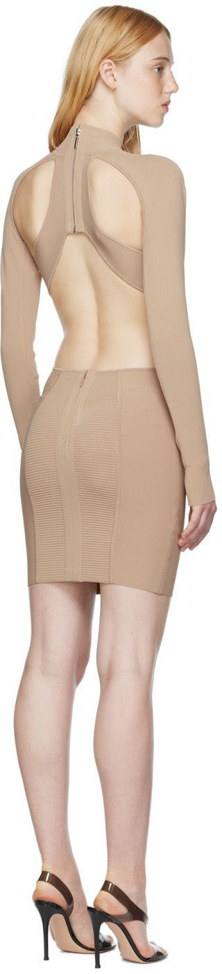 Herve Leger - Robe courte beige en ottoman