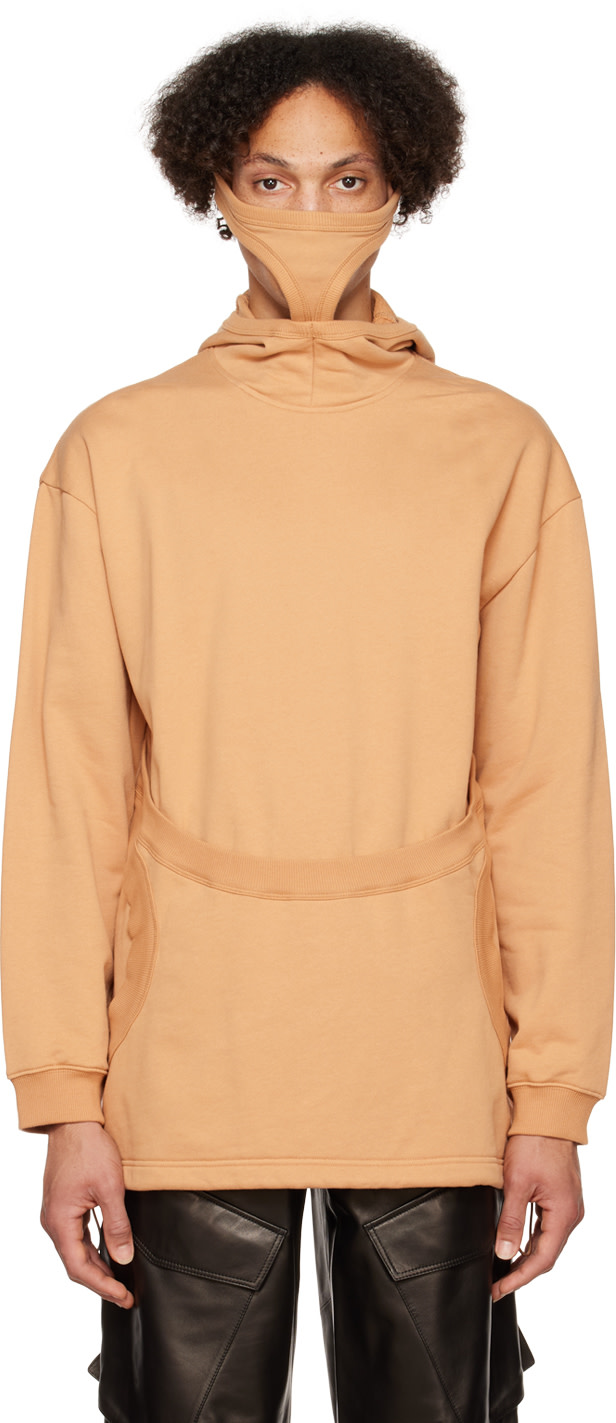 Dion Lee - Pull à capuche beige en interlock à masque