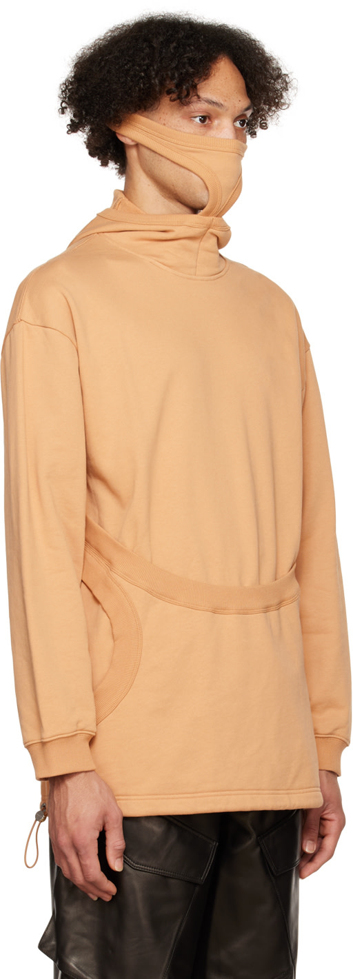Dion Lee - Pull à capuche beige en interlock à masque
