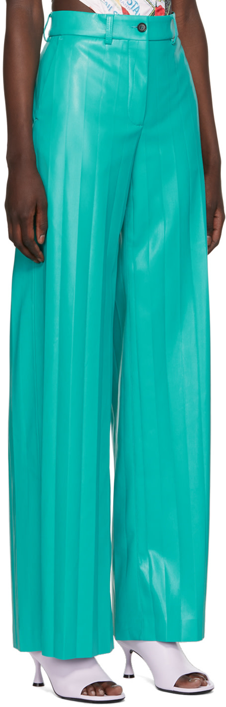 MSGM - Jean bleu en cuir synthétique à plis