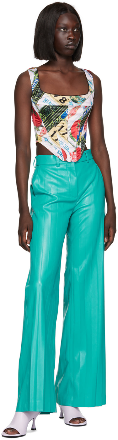 MSGM - Jean bleu en cuir synthétique à plis