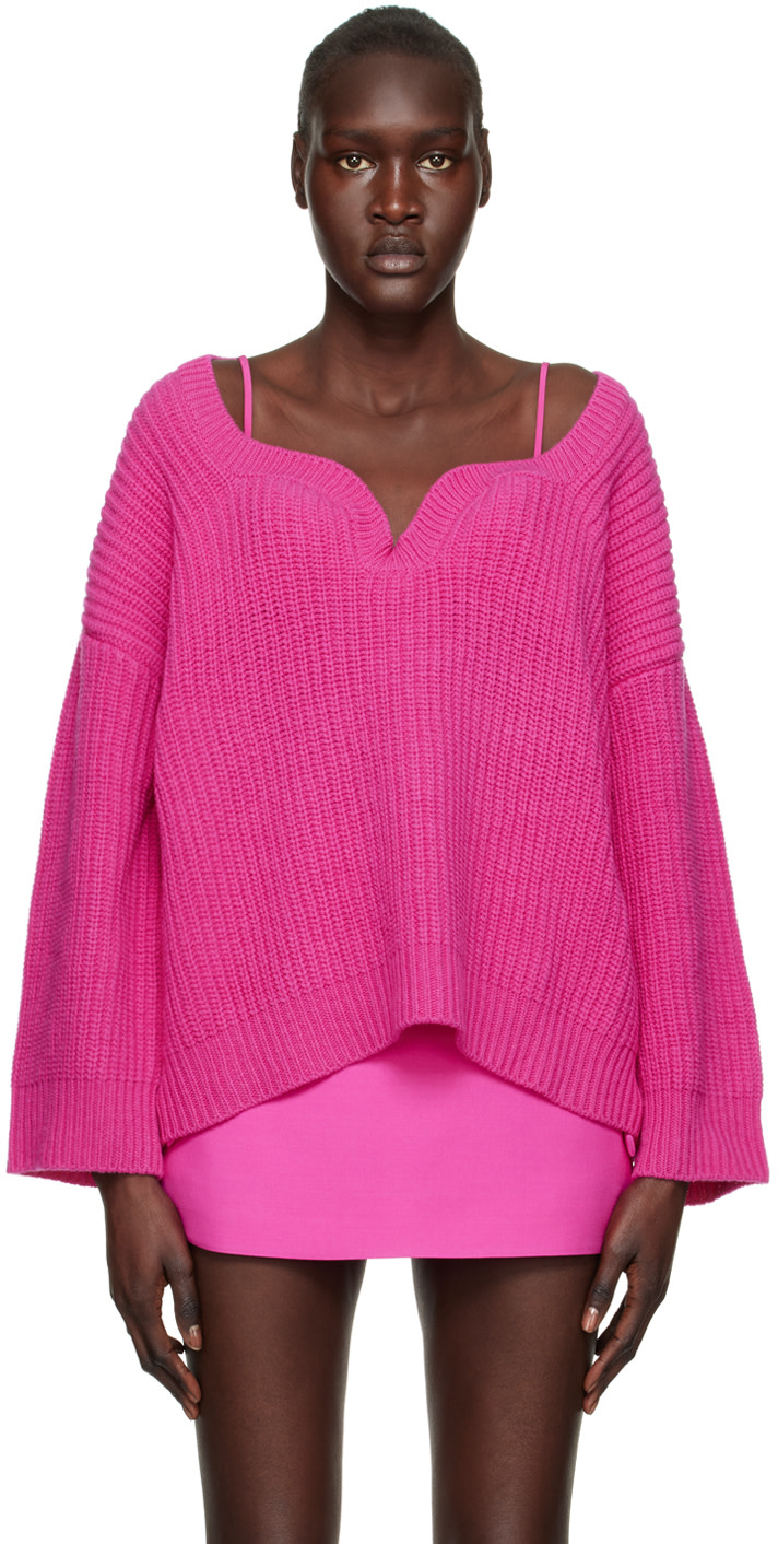Valentino - Pull rose à encolure en cœur