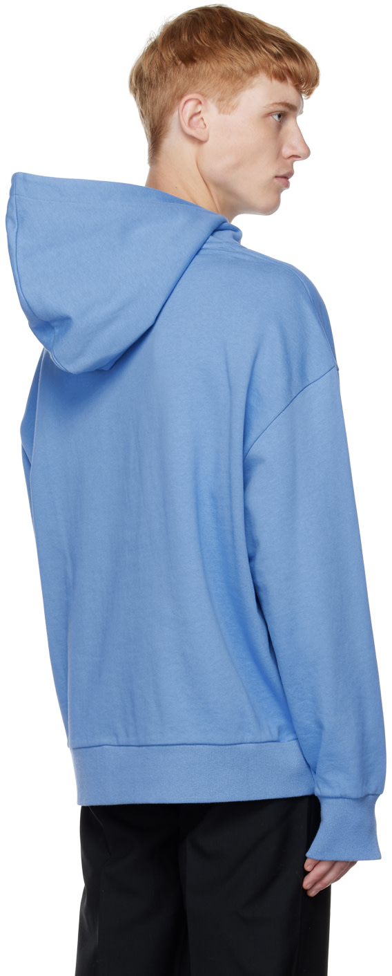 CALVINLUO - Pull à capuche bleu à broderie