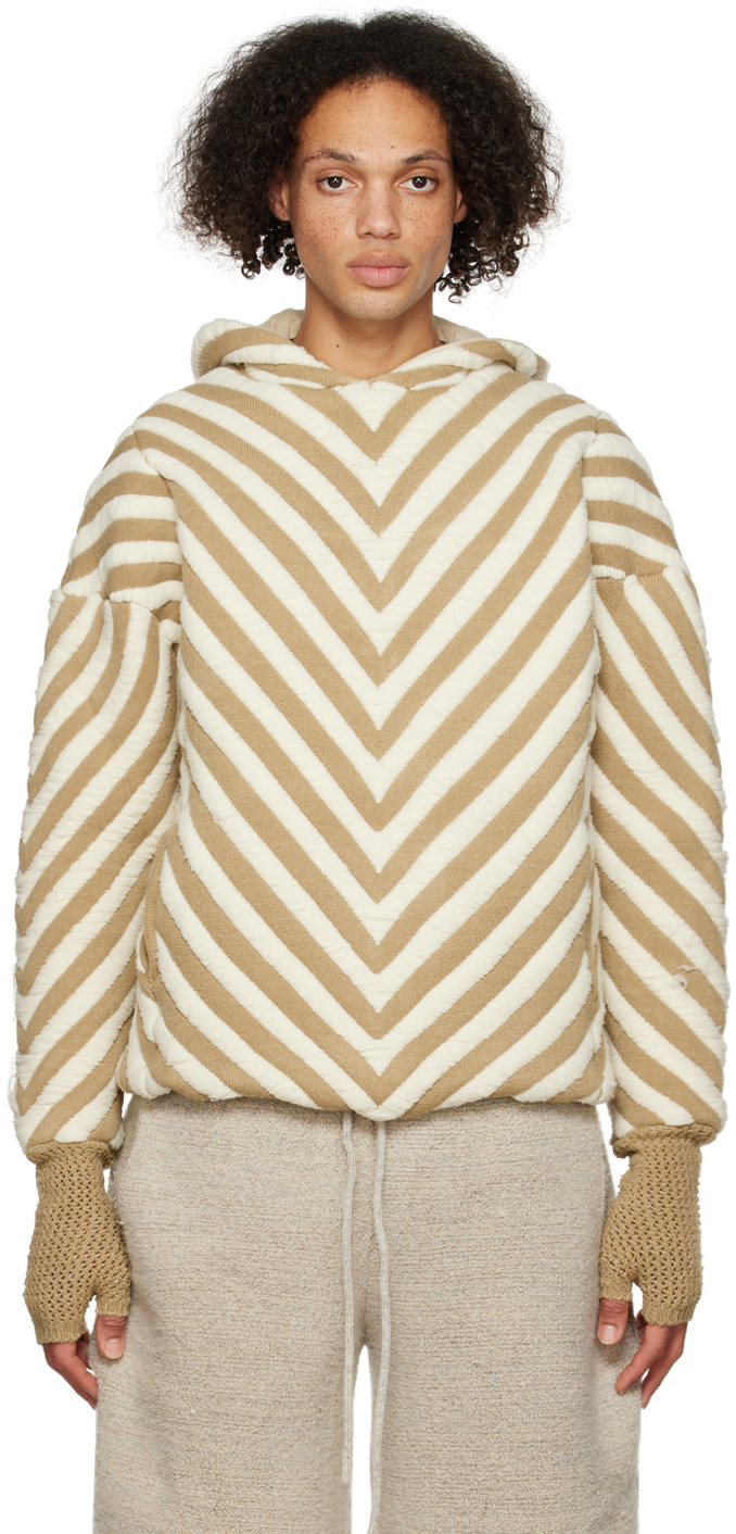 Isa Boulder - Pull à capuche brun clair et blanc cassé exclusif à SSENSE