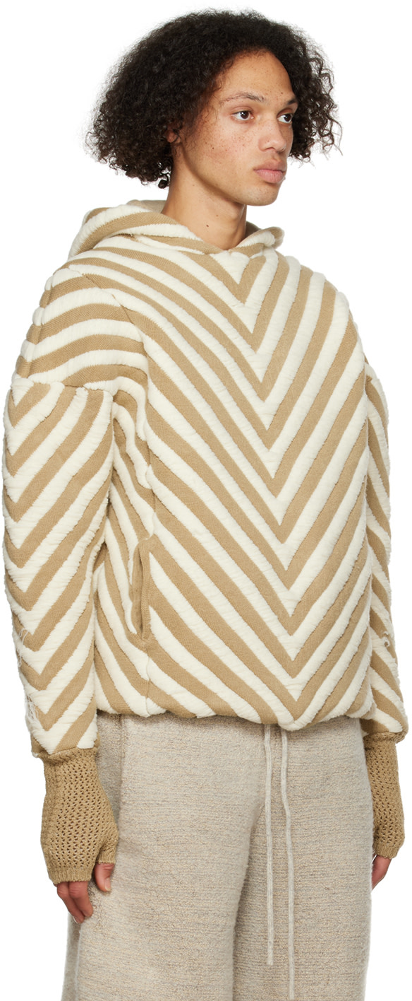 Isa Boulder - Pull à capuche brun clair et blanc cassé exclusif à SSENSE