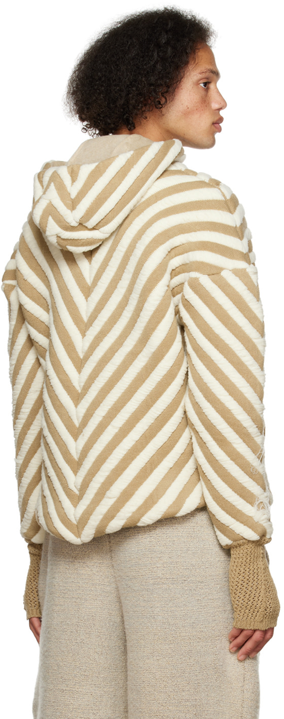 Isa Boulder - Pull à capuche brun clair et blanc cassé exclusif à SSENSE