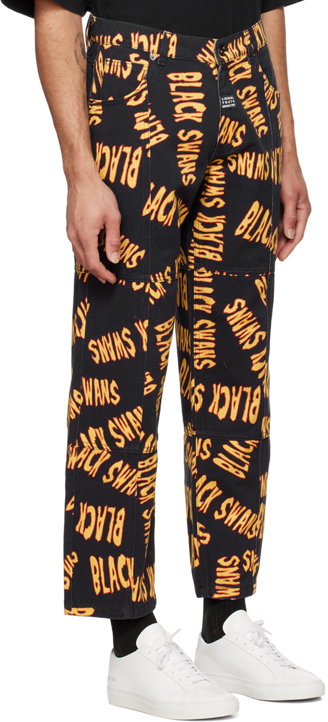 【LIBERAL YOUTH MINISTRY】DENIM SWEATPANTS Liberal Youth Ministry: Black 'Black Swans' Jeans | SSENSE