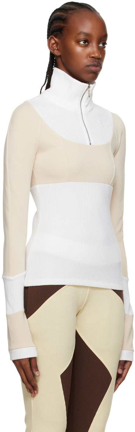 Kijun - Pull blanc et beige à demi-glissière