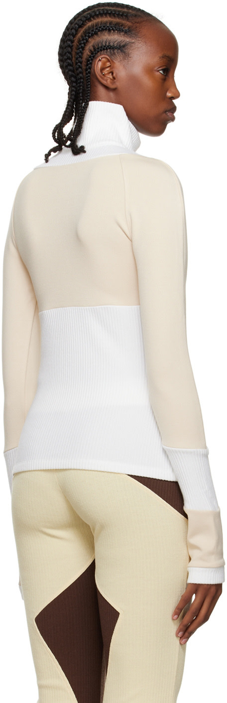 Kijun - Pull blanc et beige à demi-glissière
