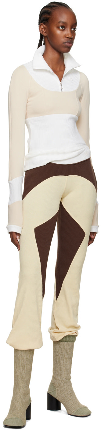 Kijun - Pull blanc et beige à demi-glissière