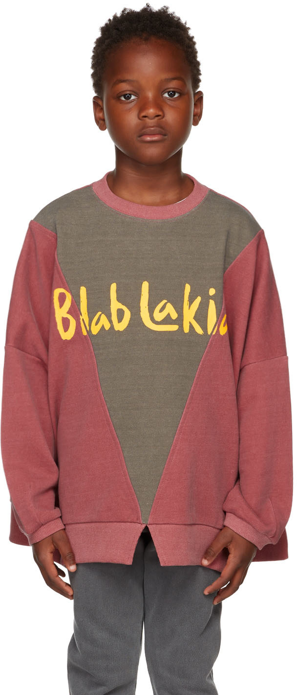 BlabLakia - Enfant | Pull molletonné bourgogne et gris à logo