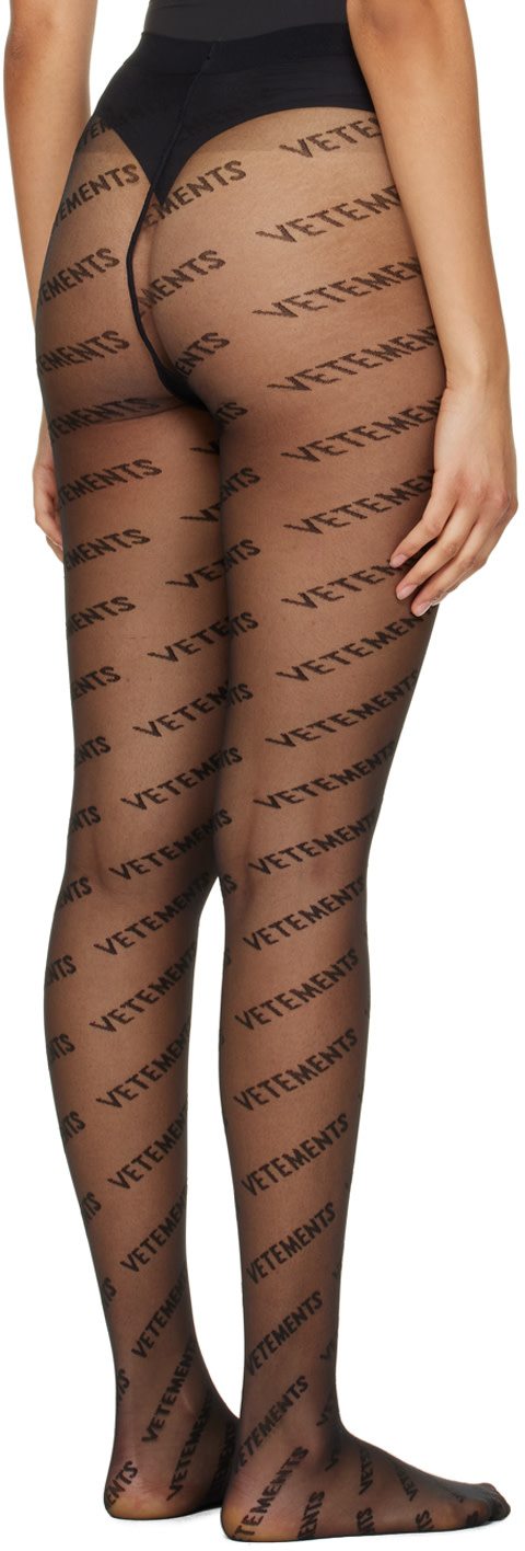 「新品」VETEMENTS タイツ　XS VETEMENTS: Wolfordエディション ブラック モノグラム ロゴ タイツ