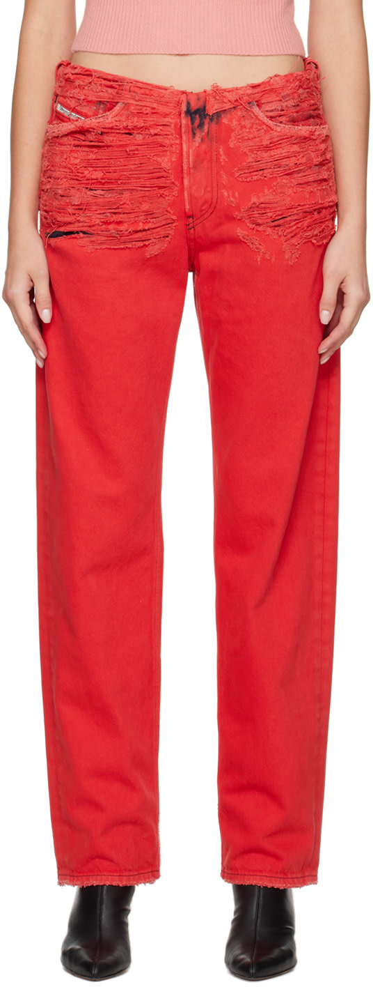 Diesel - Jean rouge à effet usé