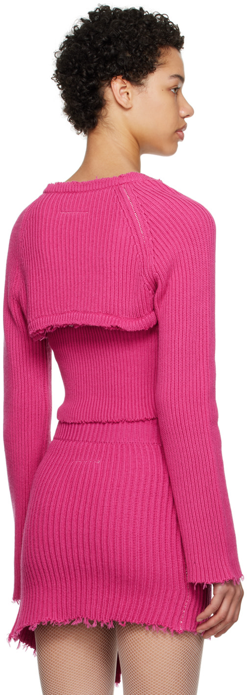 MM6 Maison Margiela: Pink Raw Edge Cardigan | SSENSE