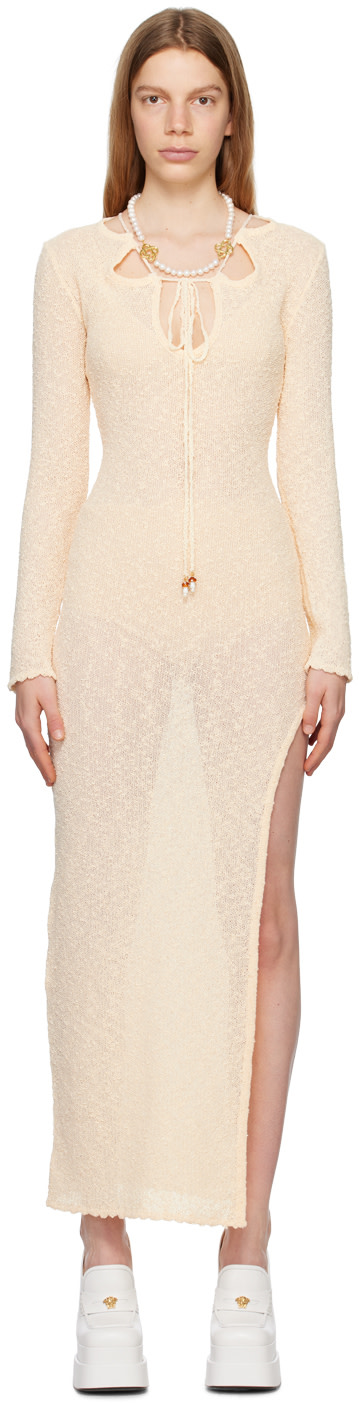 Casablanca - Robe longue blanc cassé à découpe