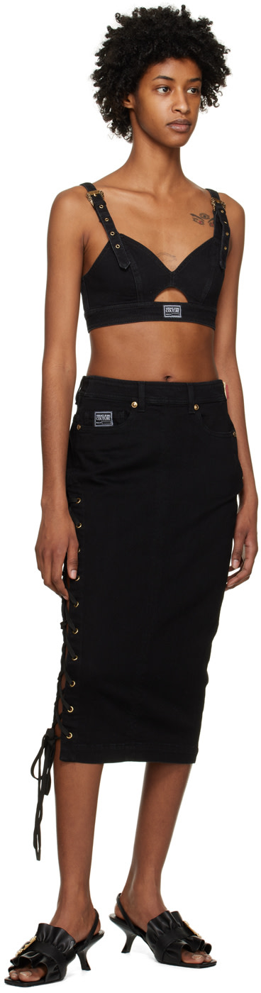 VERSACE JEANS COUTURE ブラックタンクトップ XS Versace Jeans Couture: Black Crop Denim Tank Top | SSENSE