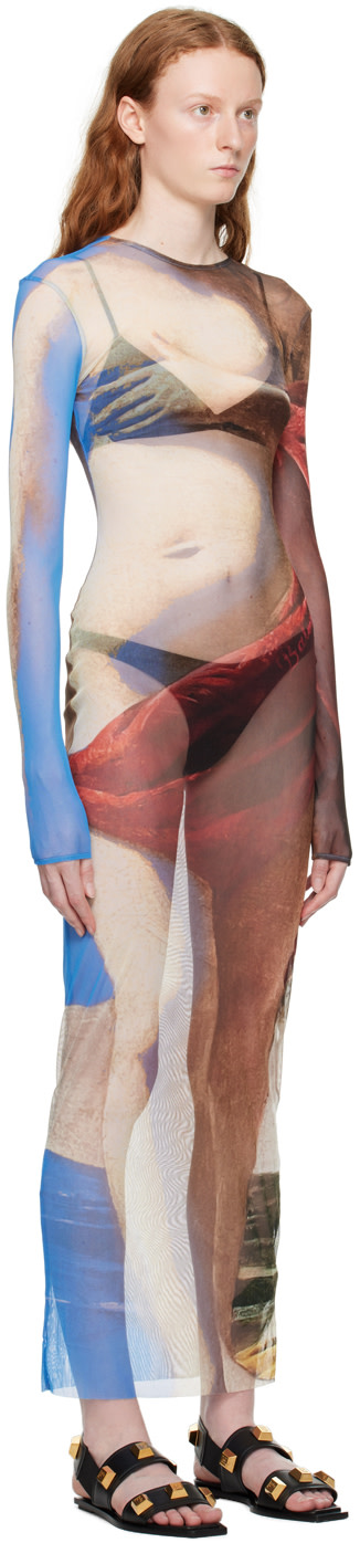 Balmain - Robe longue beige à image trompe l'œil