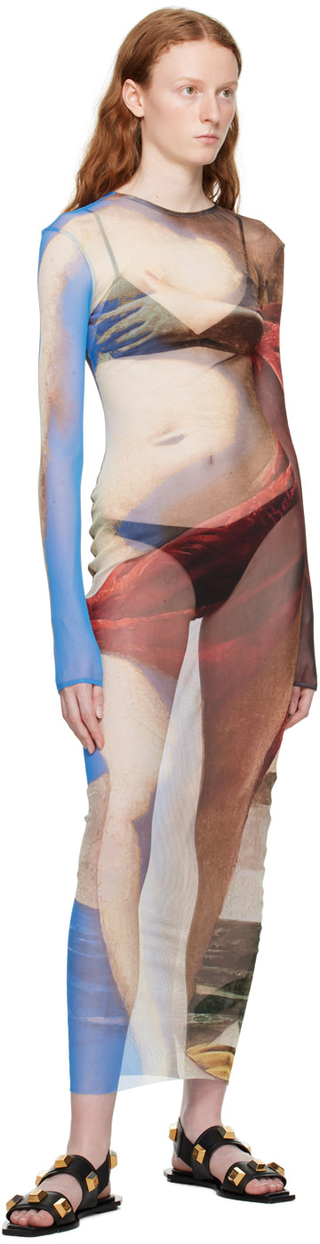 Balmain - Robe longue beige à image trompe l'œil